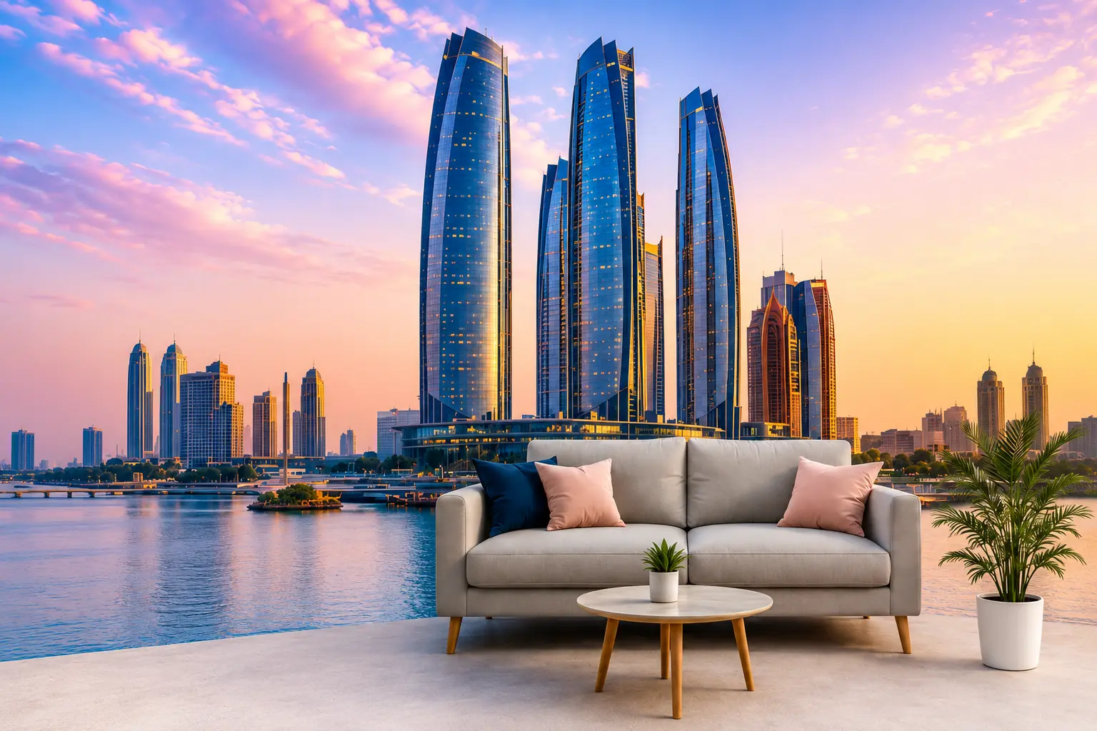 Abu Dhabi Etihad Towers Sunset Skyline